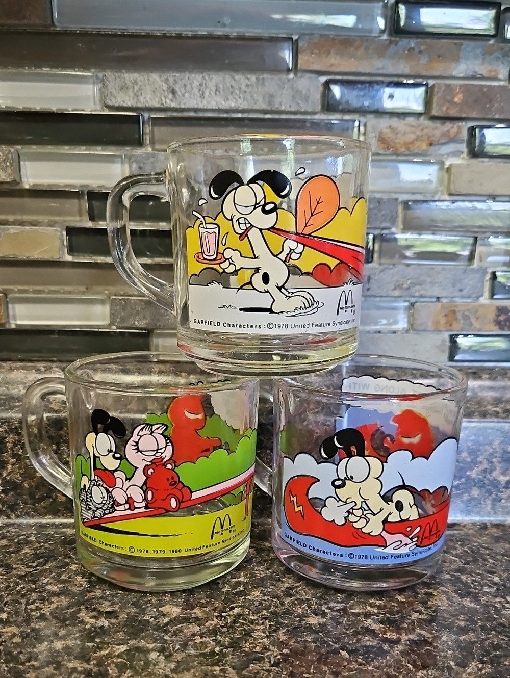 Vintage Garfield Glass Mugs Set Of 3